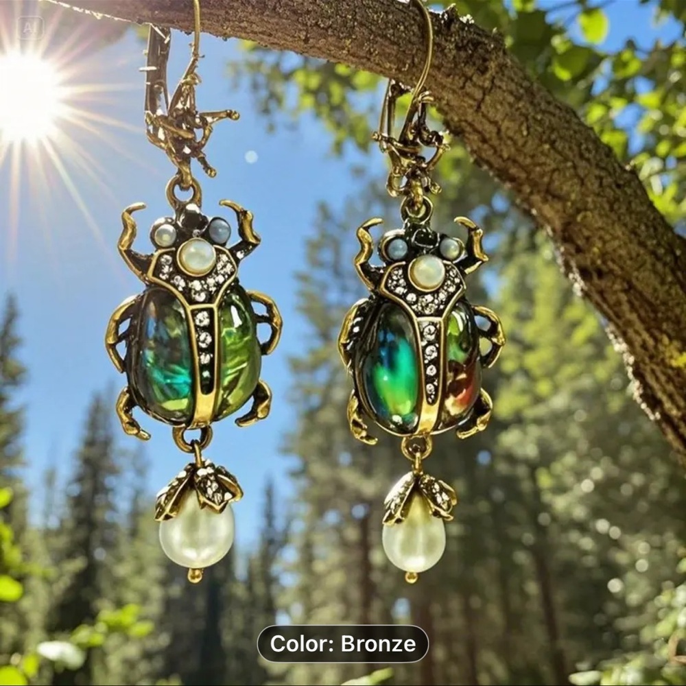 Gypsy Boho Jeweled Scarab Star & Skull Dangle Earrings